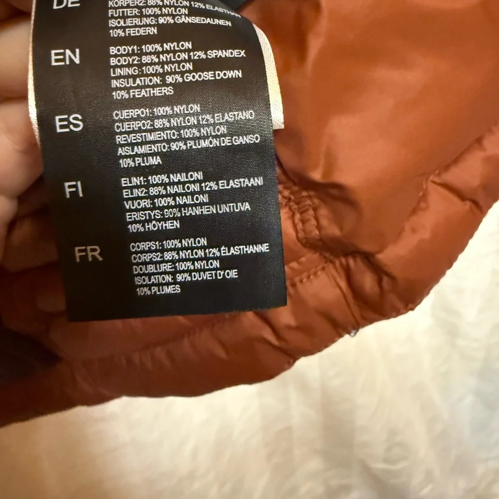 KUHL Spyfire Goose down Jacket cinnamon rust dark orange small puffer NWOT zip - Picture 14 of 15